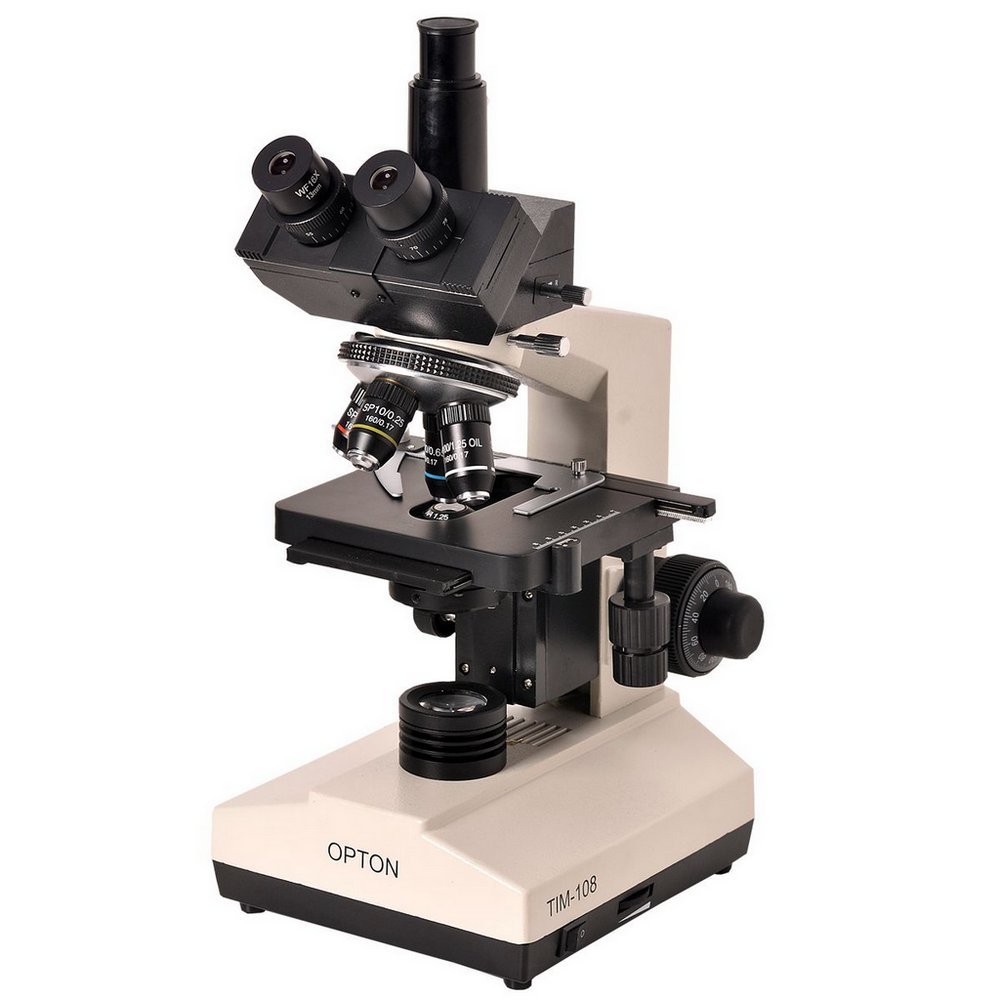 Microscópio trinocular marca Opton, modelo TIM 107 – Objetiva Microscópios